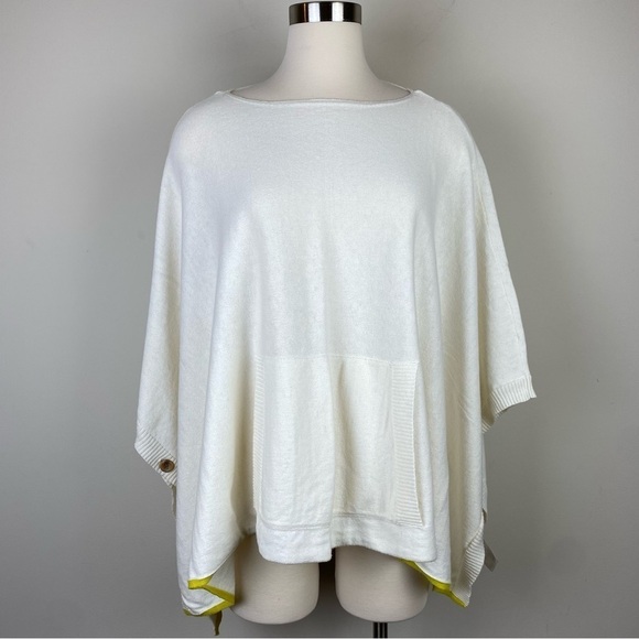prAna Celestia Ivory Sweater Poncho Cashmere Blend, Kangaroo Pocket, Buttons, OS - Picture 1 of 17